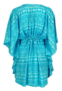 Napua Collection Cover Ups: Batik - Turquoise -Fashion Clothing Store 19900 BA 1 Napua CoverUps BatikTurquoise Model Back 16616.1707853064