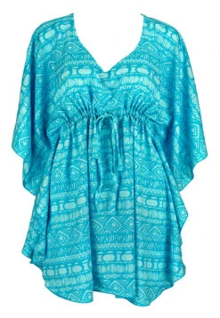 Napua Collection Cover Ups: Batik - Turquoise -Fashion Clothing Store 19900 BA 1 Napua CoverUps BatikTurquoise Model Front 17938.1707853064