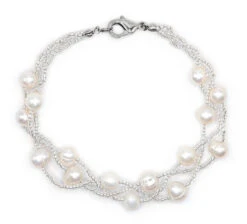 Twisted Torsade Freshwater Pearl Bracelet: White