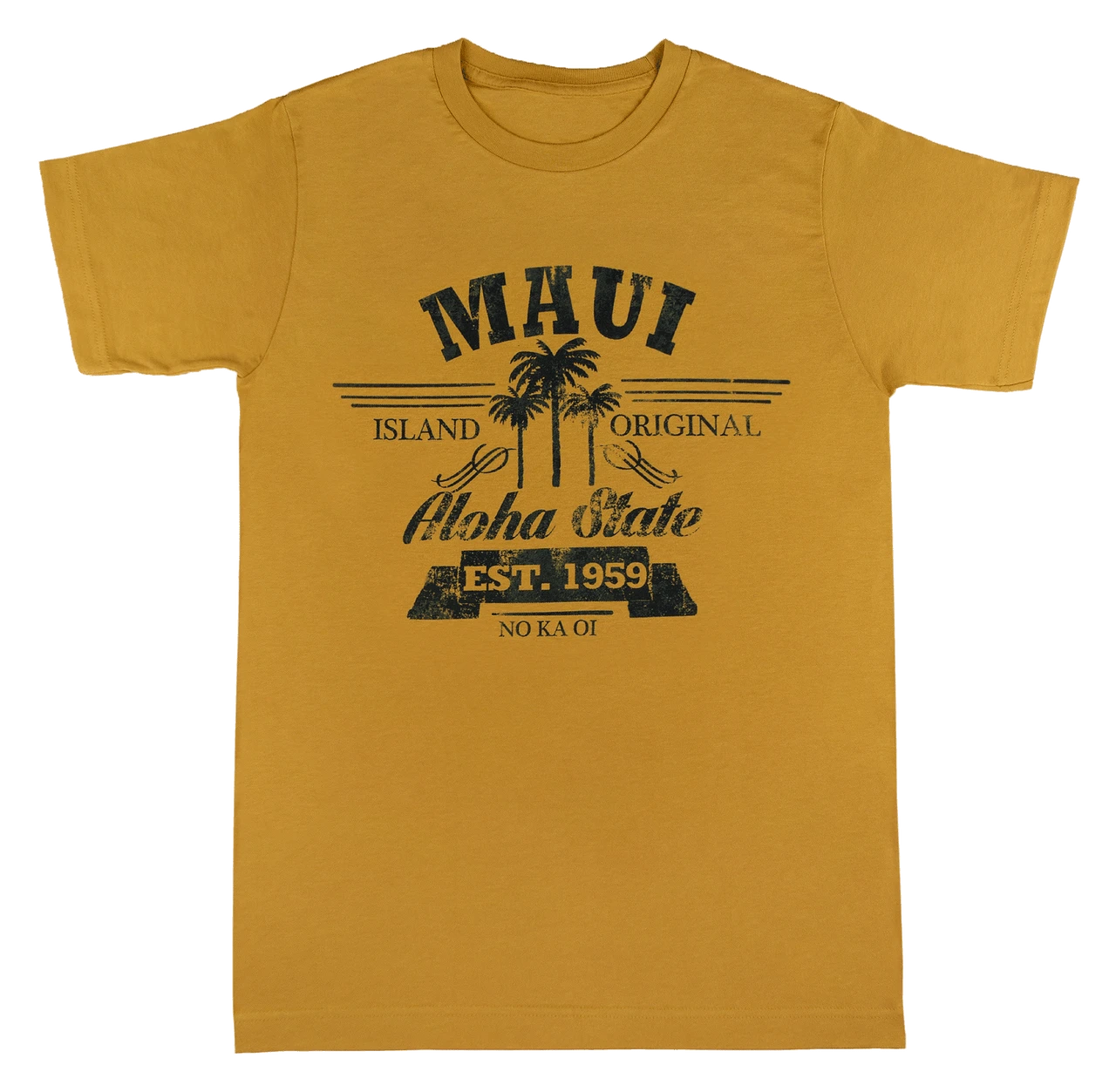 Crew Neck Tee - MAUI Aloha State: Gold 1 Crew Neck Tee - MAUI Aloha State: Gold