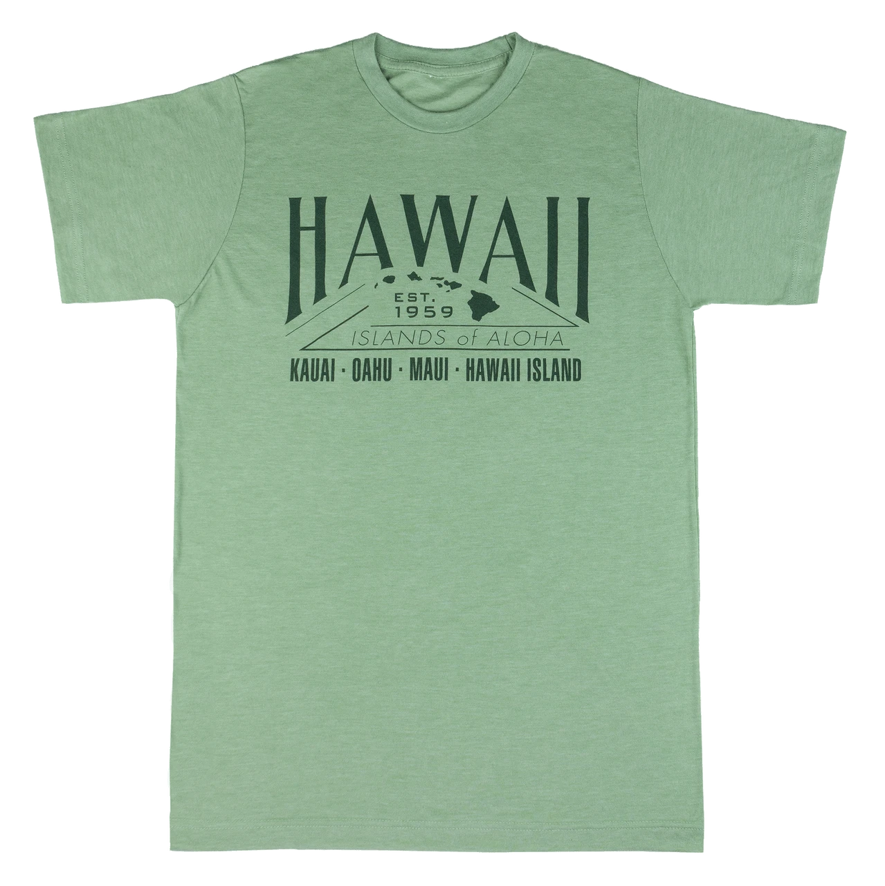 Crew Neck Tee - Islands Of Aloha: Green Heather 1 Crew Neck Tee - Islands Of Aloha: Green Heather
