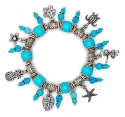 Solid Tone Stone Beads Charm Bracelet By Aloha 808: Aqua