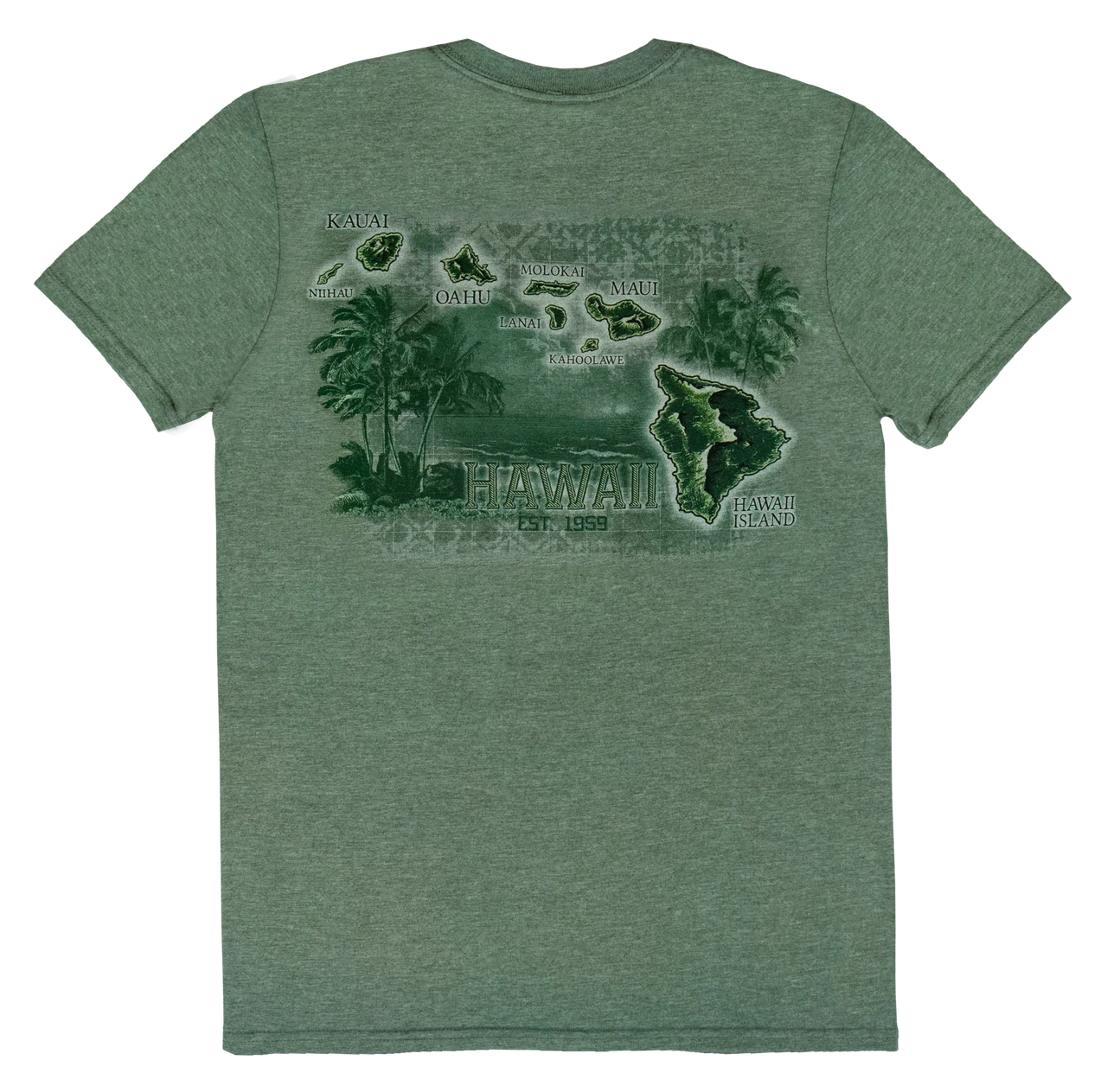 Crew Neck Tee - Palm Map: Green Heather 2 Crew Neck Tee - Palm Map: Green Heather - Image 2