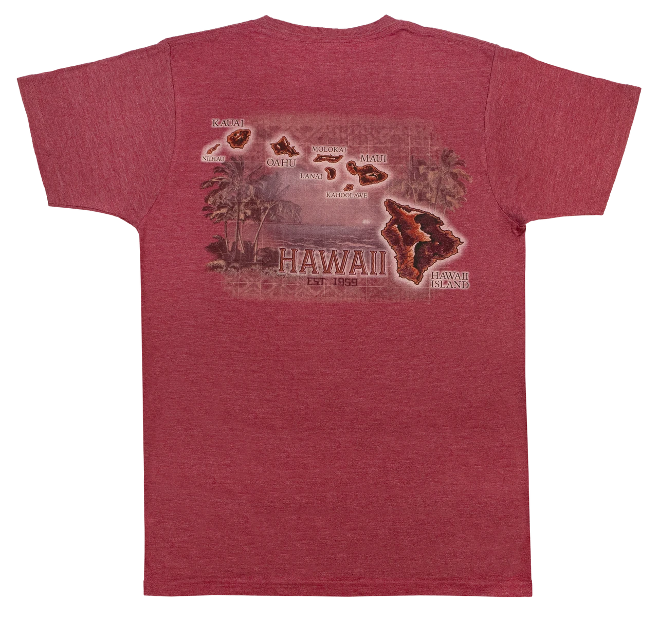 Crew Neck Tee - Palm Map: Maroon Heather 2 Crew Neck Tee - Palm Map: Maroon Heather - Image 2