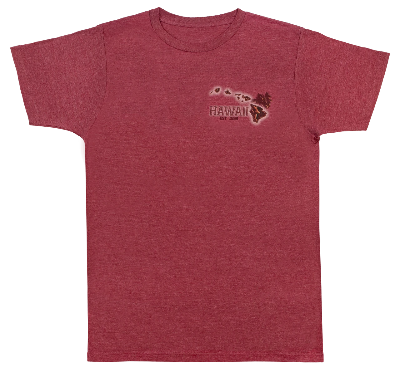 Crew Neck Tee - Palm Map: Maroon Heather 1 Crew Neck Tee - Palm Map: Maroon Heather