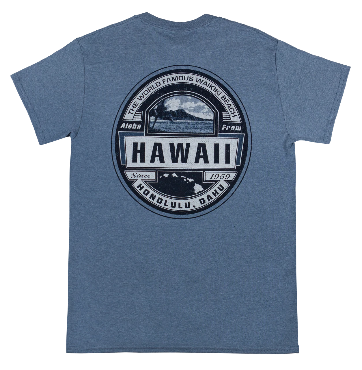 Crew Neck Tee - Waikiki Beach: Denim Heather 2 Crew Neck Tee - Waikiki Beach: Denim Heather - Image 2