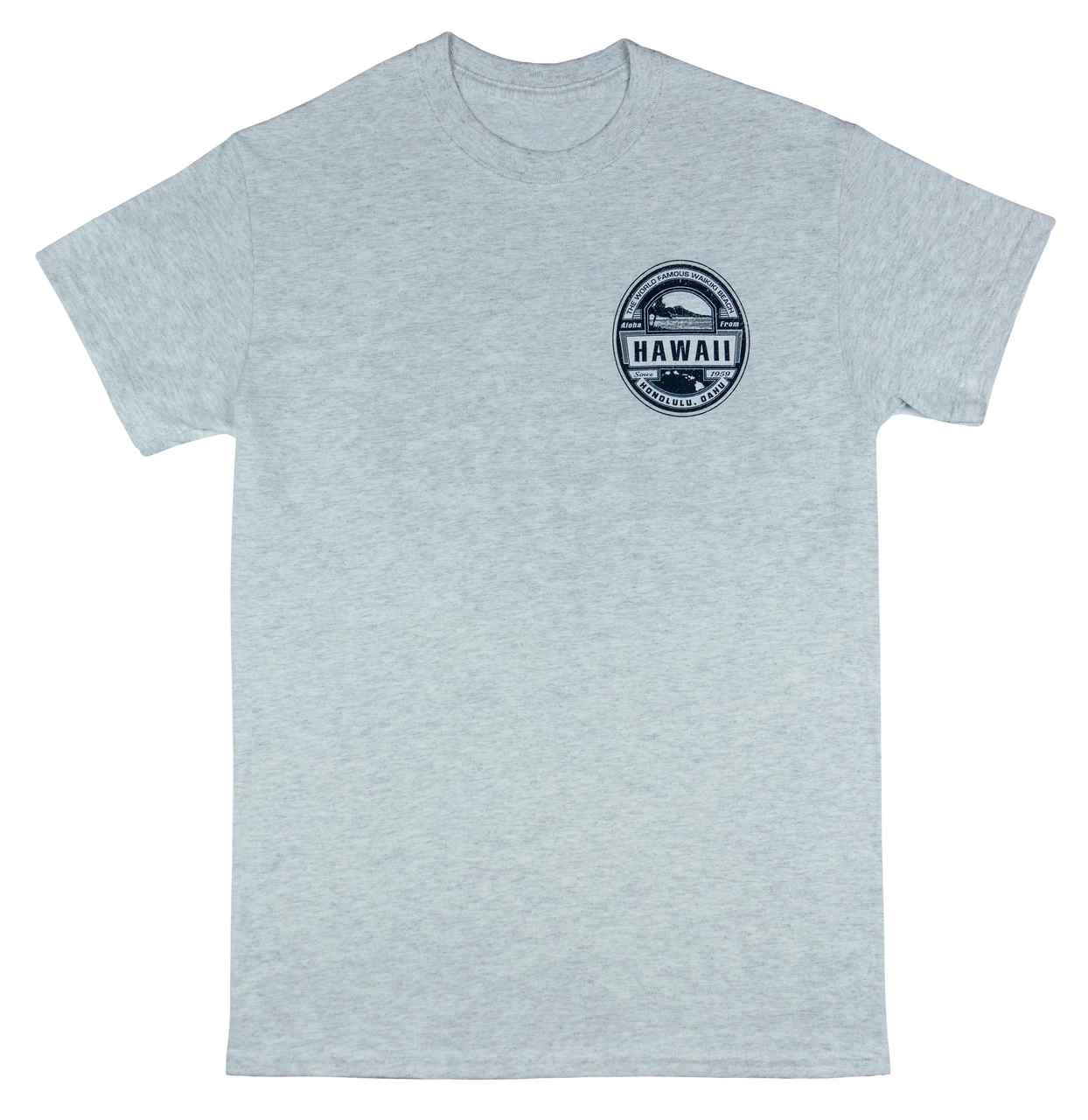 Crew Neck Tee - Waikiki Beach: Ash 1 Crew Neck Tee - Waikiki Beach: Ash