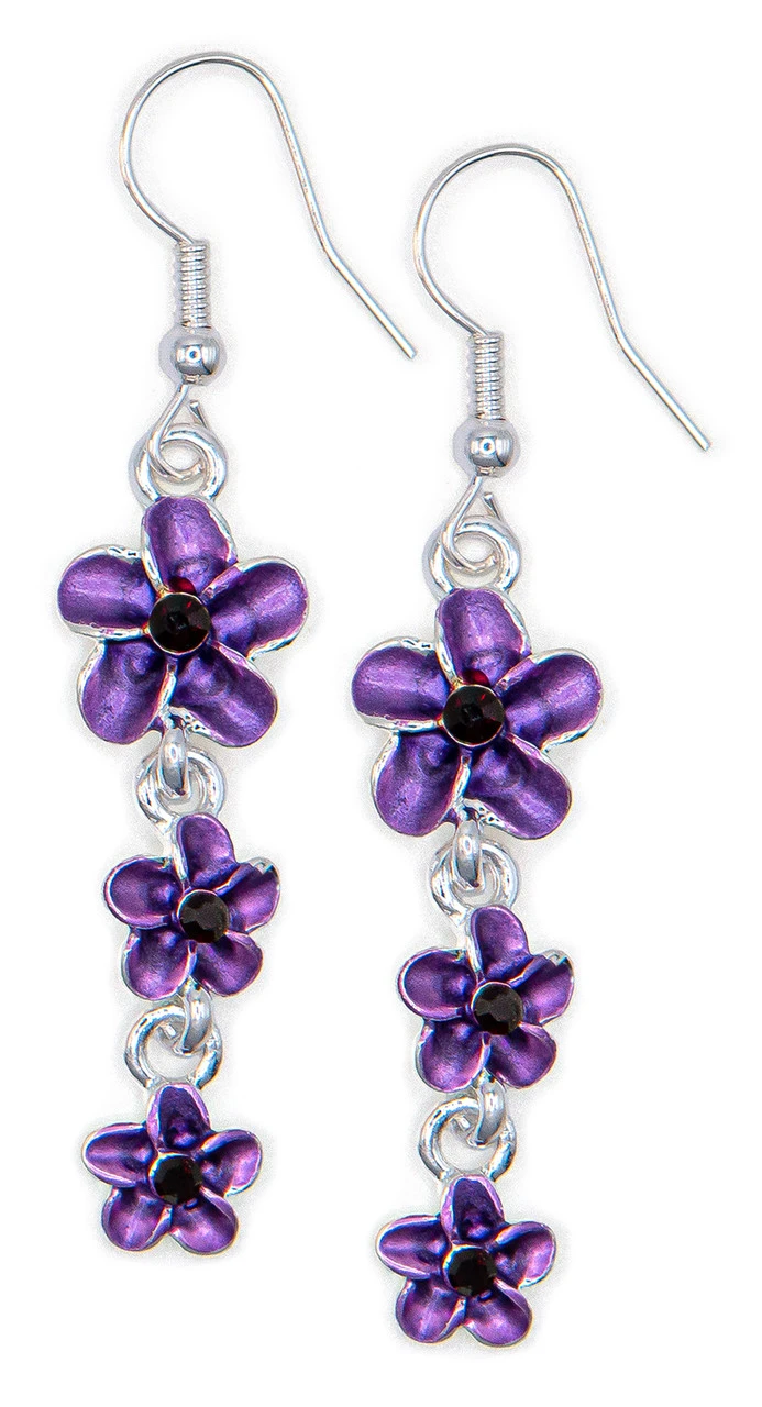 Triple Plumeria Flowers Earrings By Aloha 808: Purple 1 Triple Plumeria Flowers Earrings By Aloha 808: Purple