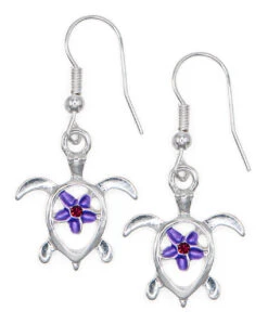 Honu With Plumeria Earrings By Aloha 808: Purple