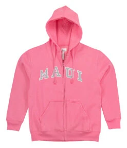 Sweatshirt Zip Up Hoodie - Maui Logo Design: Pink