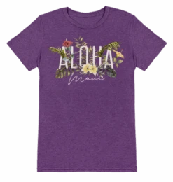 Ladies Crew Neck Tee - MAUI Garden: Purple Heather