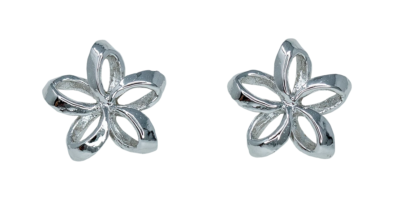 Moana Collection Sterling Silver Earring Stud: Open Plumeria 1 Moana Collection Sterling Silver Earring Stud: Open Plumeria