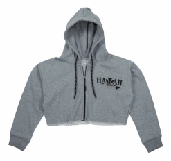 Robin Ruth® Cropped Sweatshirt Hoodie Zip Up - Kanaka Aloha: Gray