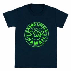 Hawaiian Performance Surfwear® Child's Tee - NEON Shaka Brah: Navy W/ Neon Green
