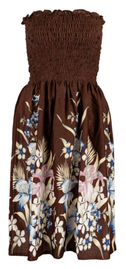 Ladies Elastic Tube Dress - Floral Mix: Brown