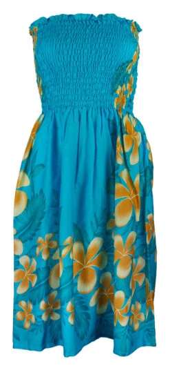 Ladies Elastic Tube Dress - Plumerias: Turquoise