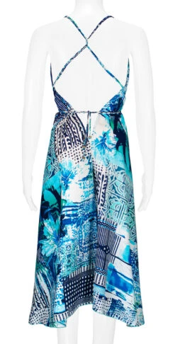 Robin Ruth® Maxi Dress: Blue Palm -Fashion Clothing Store 68484 RRMaxiDress Halter BluePalm Model Back 63293.1689792095