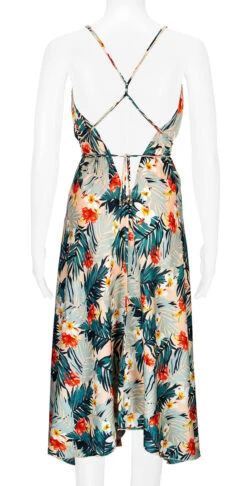 Robin Ruth® Maxi Dress: Hawaiian Blossom -Fashion Clothing Store 68484 RRMaxiDress Halter HawaiianBlossom Model Back 85643.1689792601