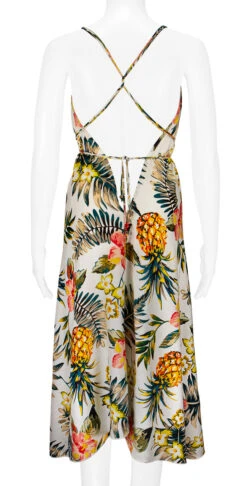 Robin Ruth® Maxi Dress: Pineapple Floral -Fashion Clothing Store 68484 RRMaxiDress Halter PineappleFloral Model Back 12731.1709174393