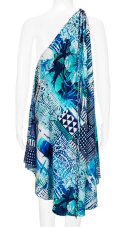 Robin Ruth® Maxi Dress: Blue Palm -Fashion Clothing Store 68484 RRMaxiDress Shoulder BluePalm Model Back 77874.1689792095