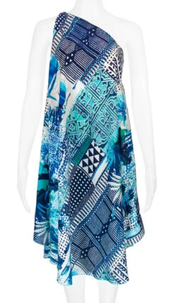 Robin Ruth® Maxi Dress: Blue Palm -Fashion Clothing Store 68484 RRMaxiDress Shoulder BluePalm Model Front 21887.1689792095