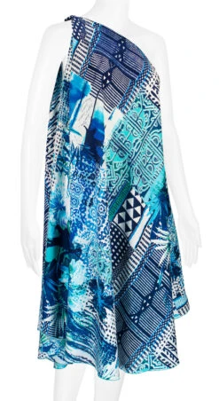 Robin Ruth® Maxi Dress: Blue Palm -Fashion Clothing Store 68484 RRMaxiDress Shoulder BluePalm Model RightView 07048.1689792095