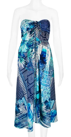 Robin Ruth® Maxi Dress: Blue Palm -Fashion Clothing Store 68484 RRMaxiDress Tube BluePalm Model Front 33134.1689792095