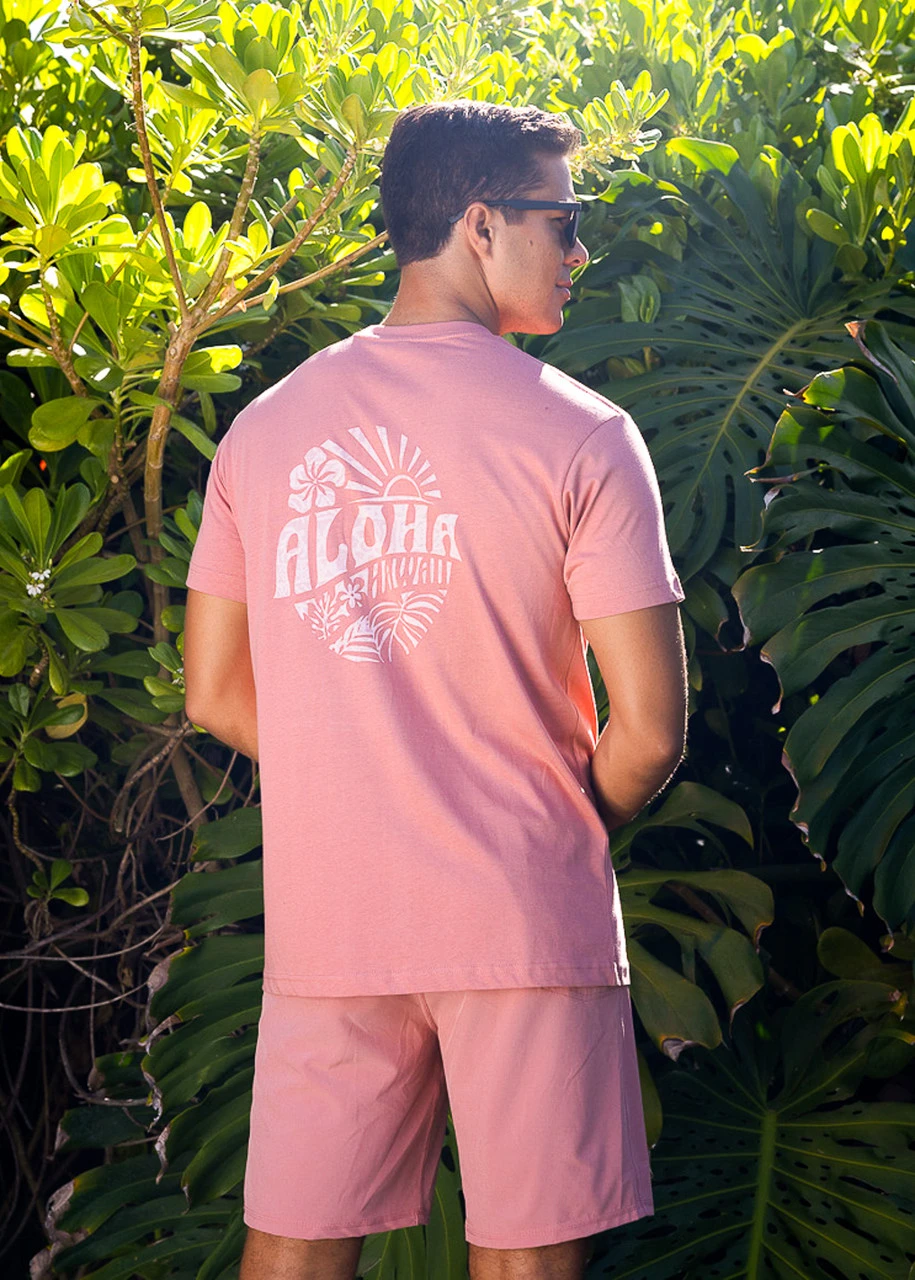 Crew Neck Tee - Sunny Aloha: Dusty Rose 2 Crew Neck Tee - Sunny Aloha: Dusty Rose - Image 2