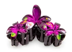 Painted Plumeria Trio Hair Clip: Dark Pink