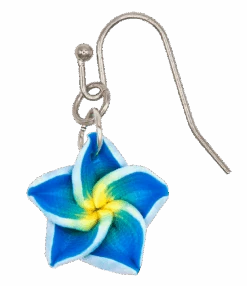 Small Plumeria Dangle Earrings: Blue