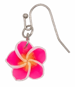 Small Plumeria Dangle Earrings: Pink