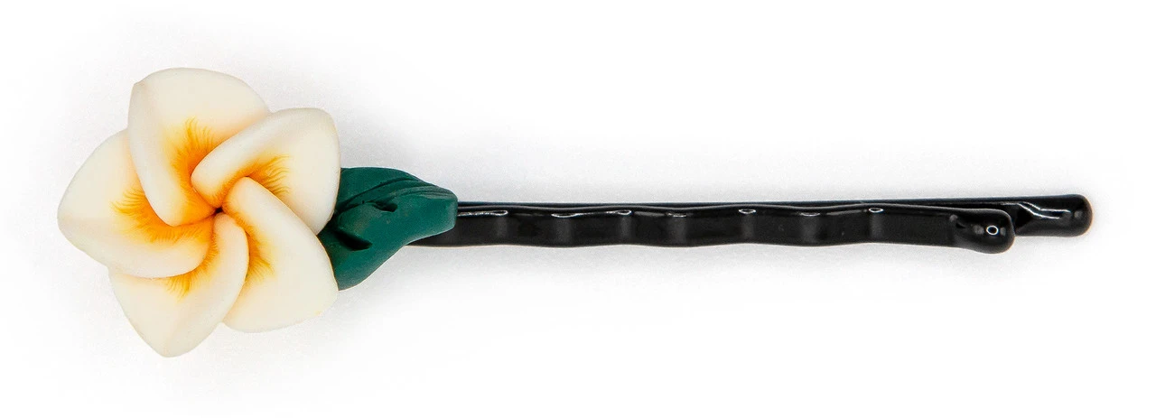 Small Plumeria Flower Bobby Pins: White 1 Small Plumeria Flower Bobby Pins: White