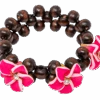 Three Plumeria Wood Bead Bracelet: Pink