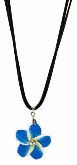Plumeria Pendant On Corded Necklace: Blue