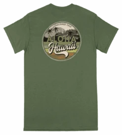 Crew Neck Tee - Hawaii Skyline: Military Green