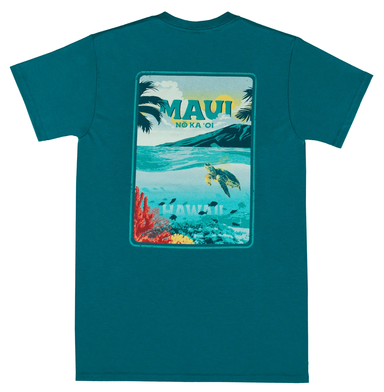 Crew Neck Tee - MAUI Ocean: Teal 2 Crew Neck Tee - MAUI Ocean: Teal - Image 2