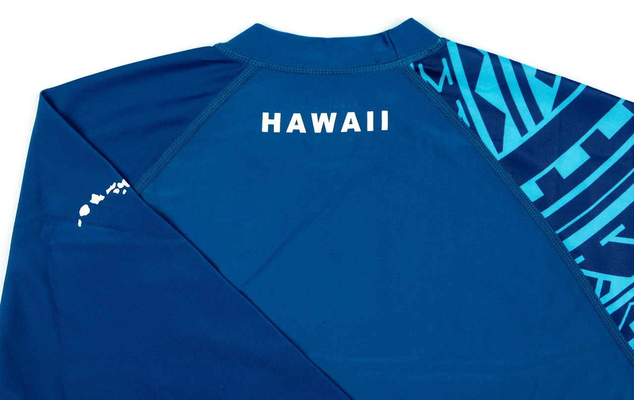 Hawaii Loa Rashguard Longsleeve - UPF 50: Blue Tribal Sleeve 2 Hawaii Loa Rashguard Longsleeve - UPF 50: Blue Tribal Sleeve - Image 2