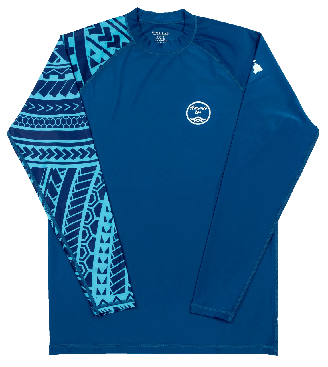 Hawaii Loa Rashguard Longsleeve - UPF 50: Blue Tribal Sleeve 1 Hawaii Loa Rashguard Longsleeve - UPF 50: Blue Tribal Sleeve