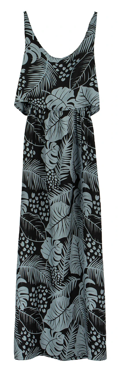 Napua Collection Ruffle Maxi Dress - Monstera Palm: Black 3 Napua Collection Ruffle Maxi Dress - Monstera Palm: Black - Image 3