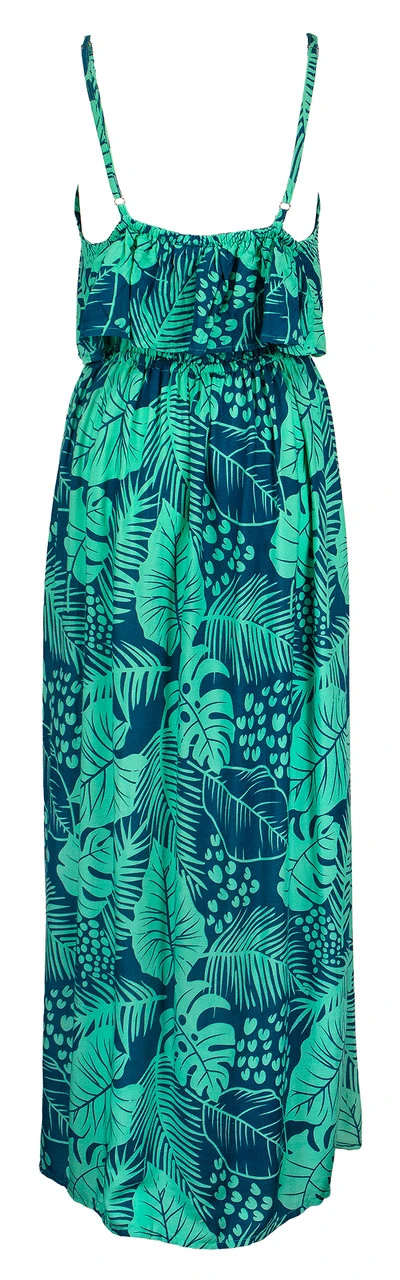 Napua Collection Ruffle Maxi Dress - Monstera Palm: Blue 4 Napua Collection Ruffle Maxi Dress - Monstera Palm: Blue - Image 4