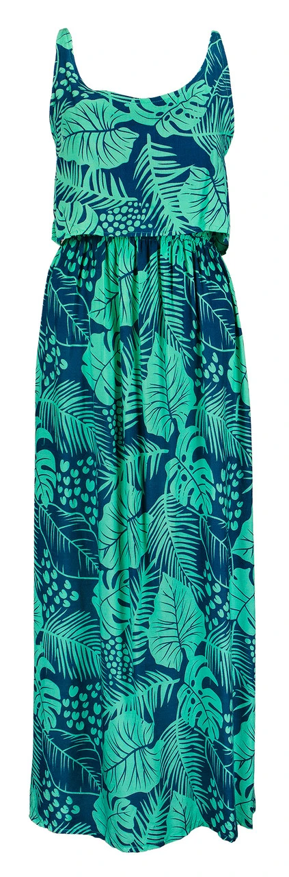 Napua Collection Ruffle Maxi Dress - Monstera Palm: Blue 3 Napua Collection Ruffle Maxi Dress - Monstera Palm: Blue - Image 3
