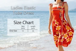 Ladies Elastic Tube Dress - Hibiscus Watercolor: Red -Fashion Clothing Store Ladies Elastic Tube Dress Size Chart 04573.1707875215