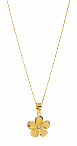 Moana Collection Gold Necklace: Solid Plumeria Pendant