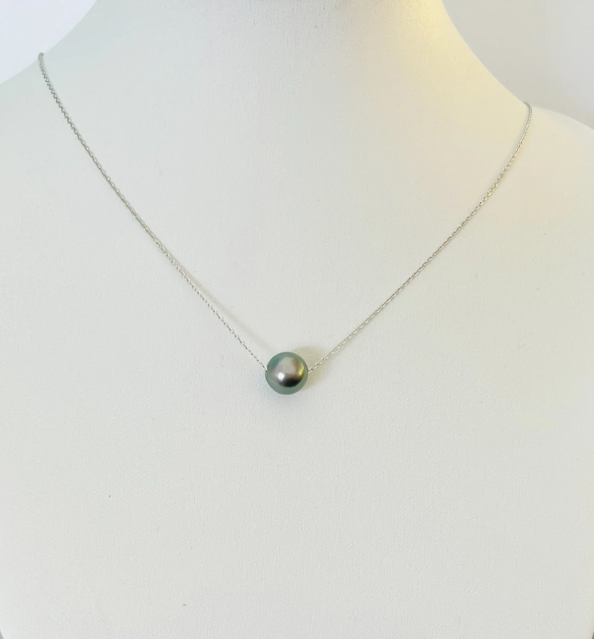 Tahitian Pearl Float Sterling Silver Chain Necklace 2 Tahitian Pearl Float Sterling Silver Chain Necklace - Image 2