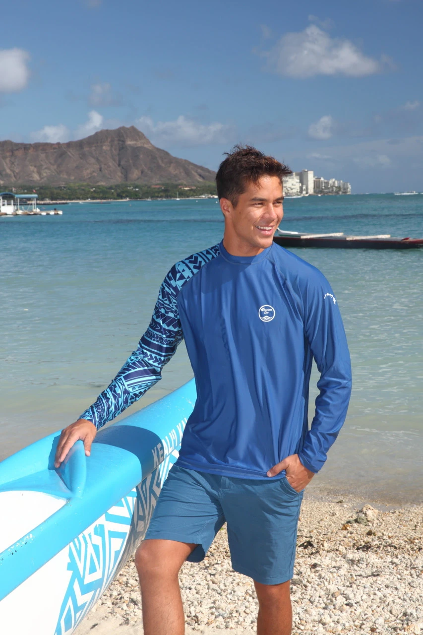 Hawaii Loa Rashguard Longsleeve - UPF 50: Blue Tribal Sleeve 4 Hawaii Loa Rashguard Longsleeve - UPF 50: Blue Tribal Sleeve - Image 4