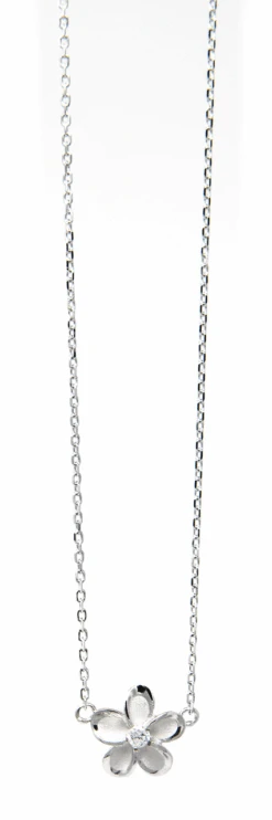 Moana Collection Sterling Silver Pendant Chain Necklace: Solid Plumeria