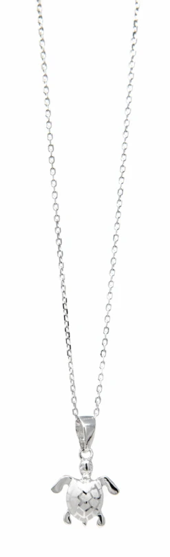 Moana Collection Sterling Silver Pendant Necklace: Solid Sea Turtle