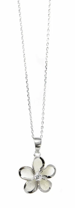 Moana Collection Sterling Silver Necklace: Solid Plumeria Pendant