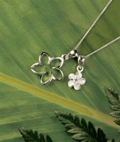 Ku'uipo Sterling Silver Plumeria Double Charm Necklace